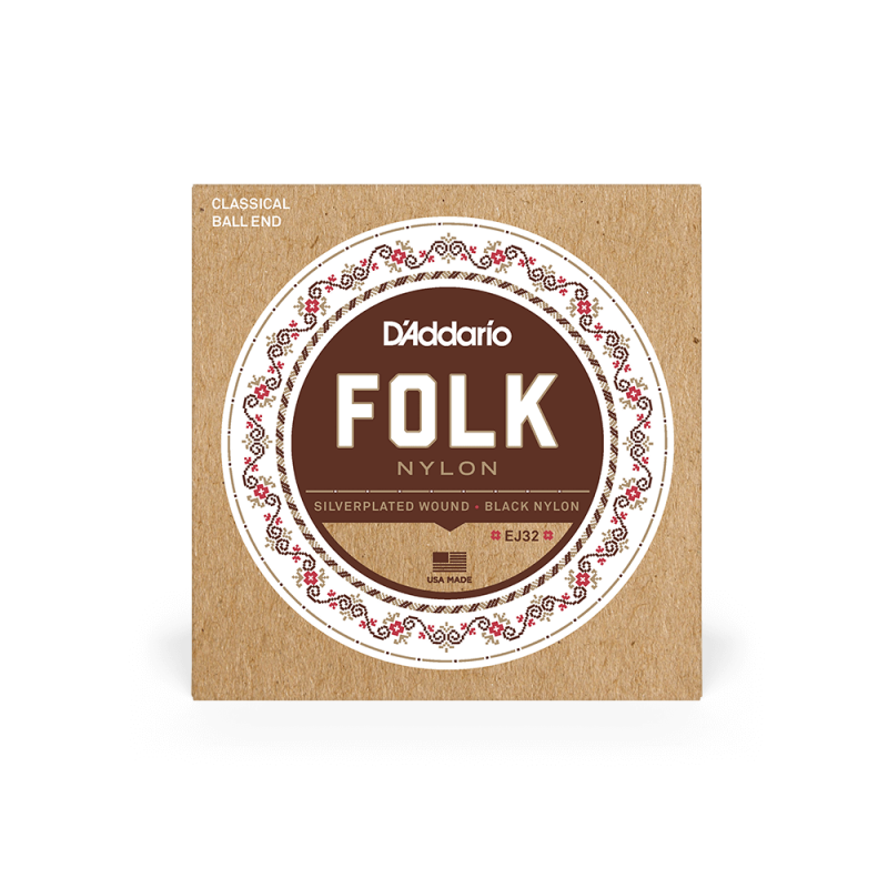Набор струн D'ADDARIO EJ32 FOLK NYLON Ball End Silver Wound / Black Treble